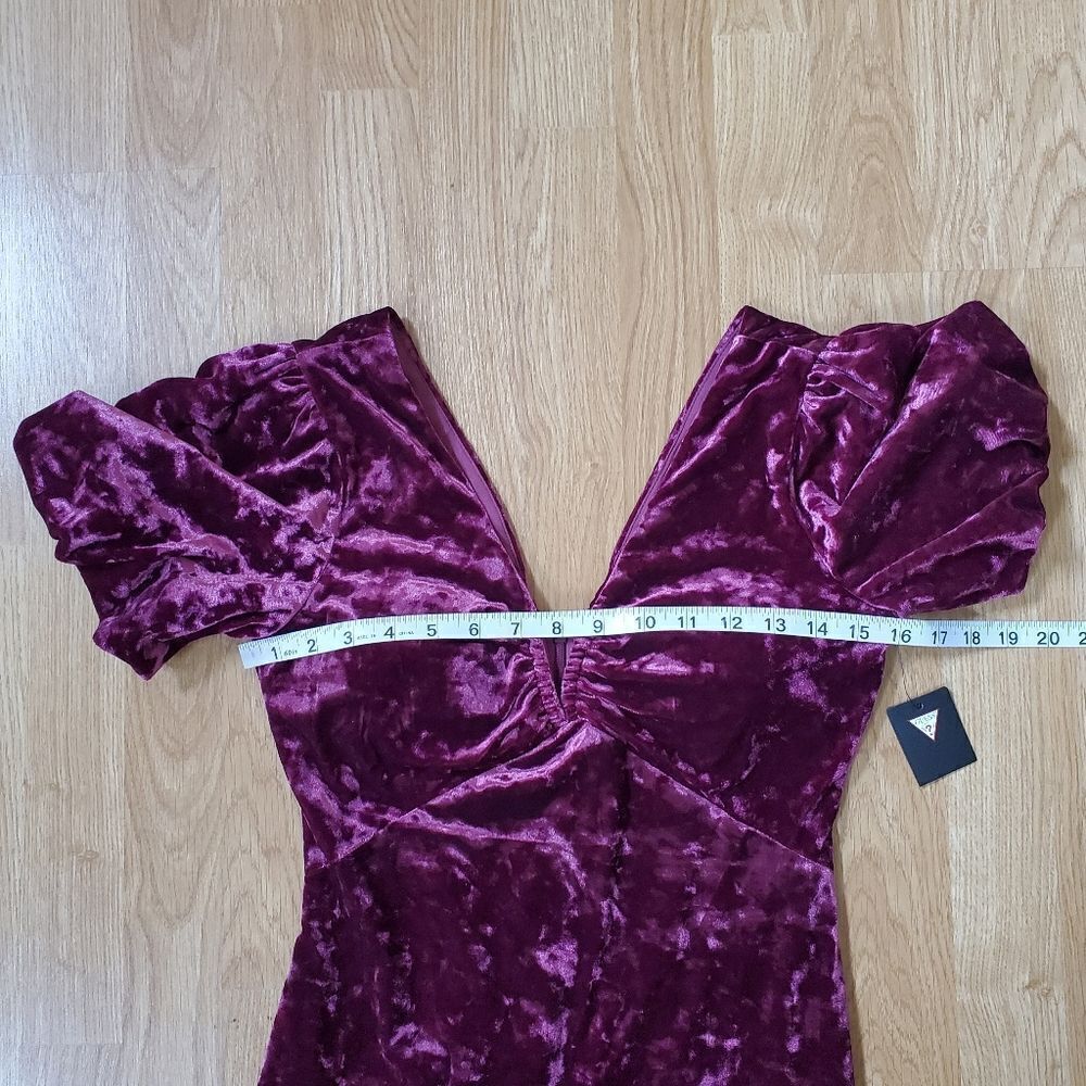 Guess Crushed Velvet Puff-Sleeve Dress Sz 4 - Picture 8 of 13